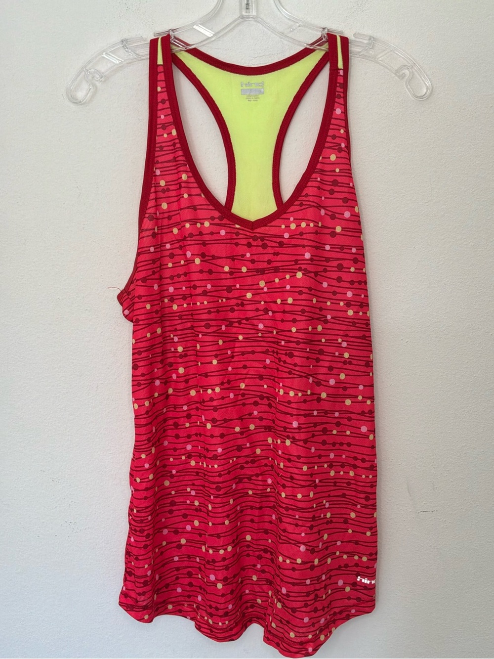 Hind Red Racerback Tank with Yellow Lining and Dot Stripe